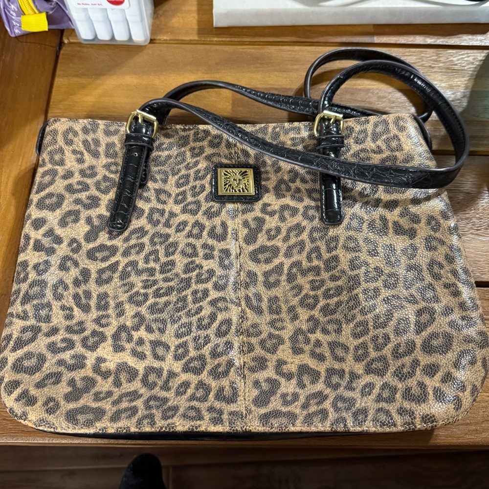 Anne Klein Leopard Print Tote with Black Straps